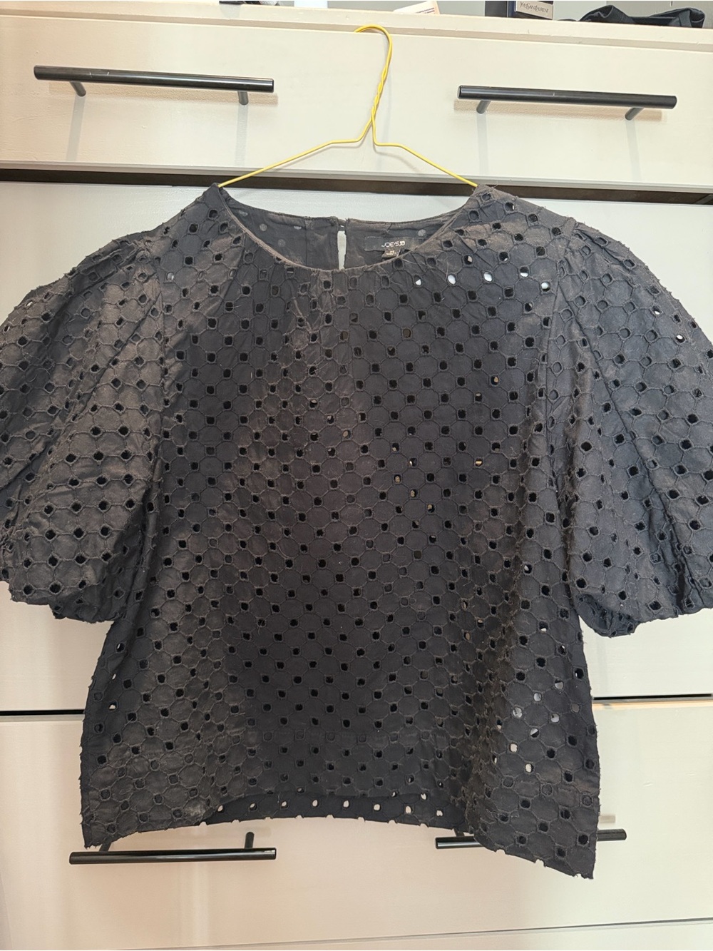 Joe’s jeans  Black Eyelet Puff-Sleeve Top xs